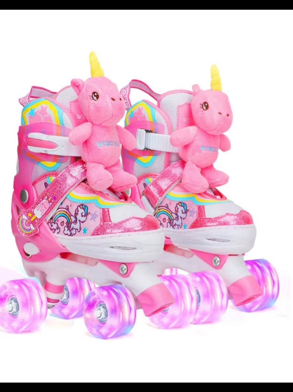 Children's Pink Unicorn Light-Up Roller Skates - Plush Unicorn Accent